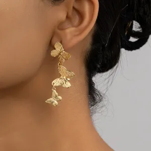 18K Gold-Plated Textured Linked Butterfly Drop Earrings