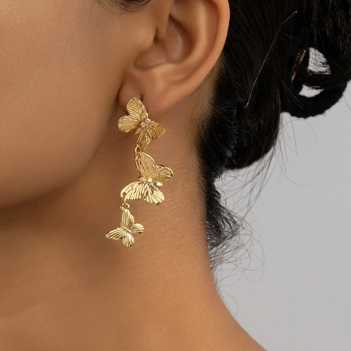 18K Gold-Plated Textured Linked Butterfly Drop Earrings