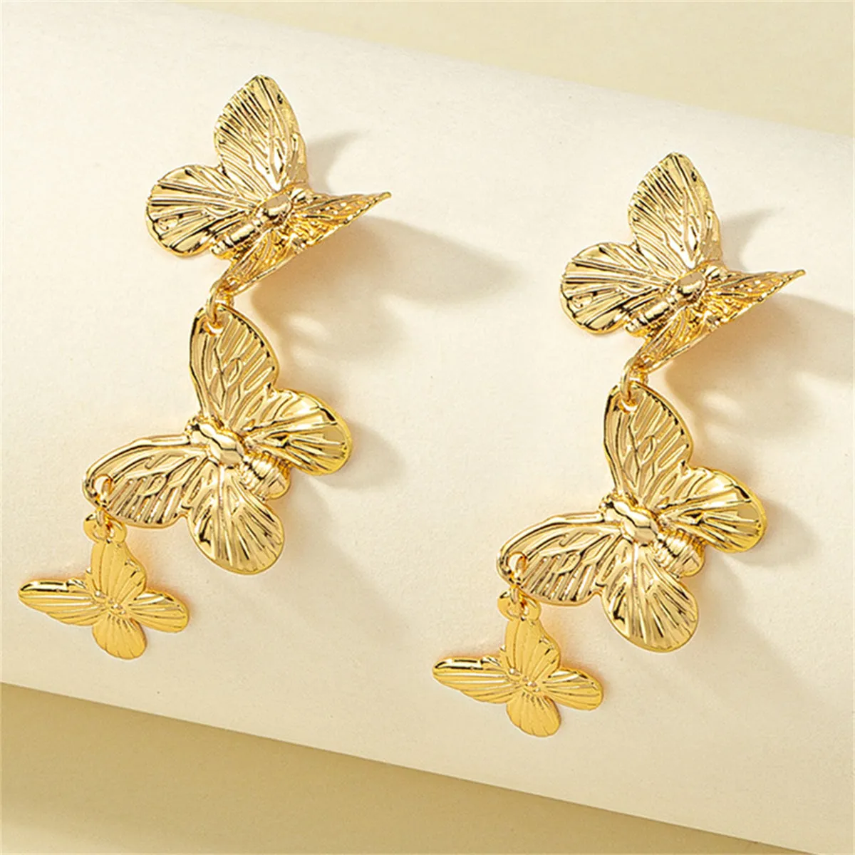 18K Gold-Plated Textured Linked Butterfly Drop Earrings