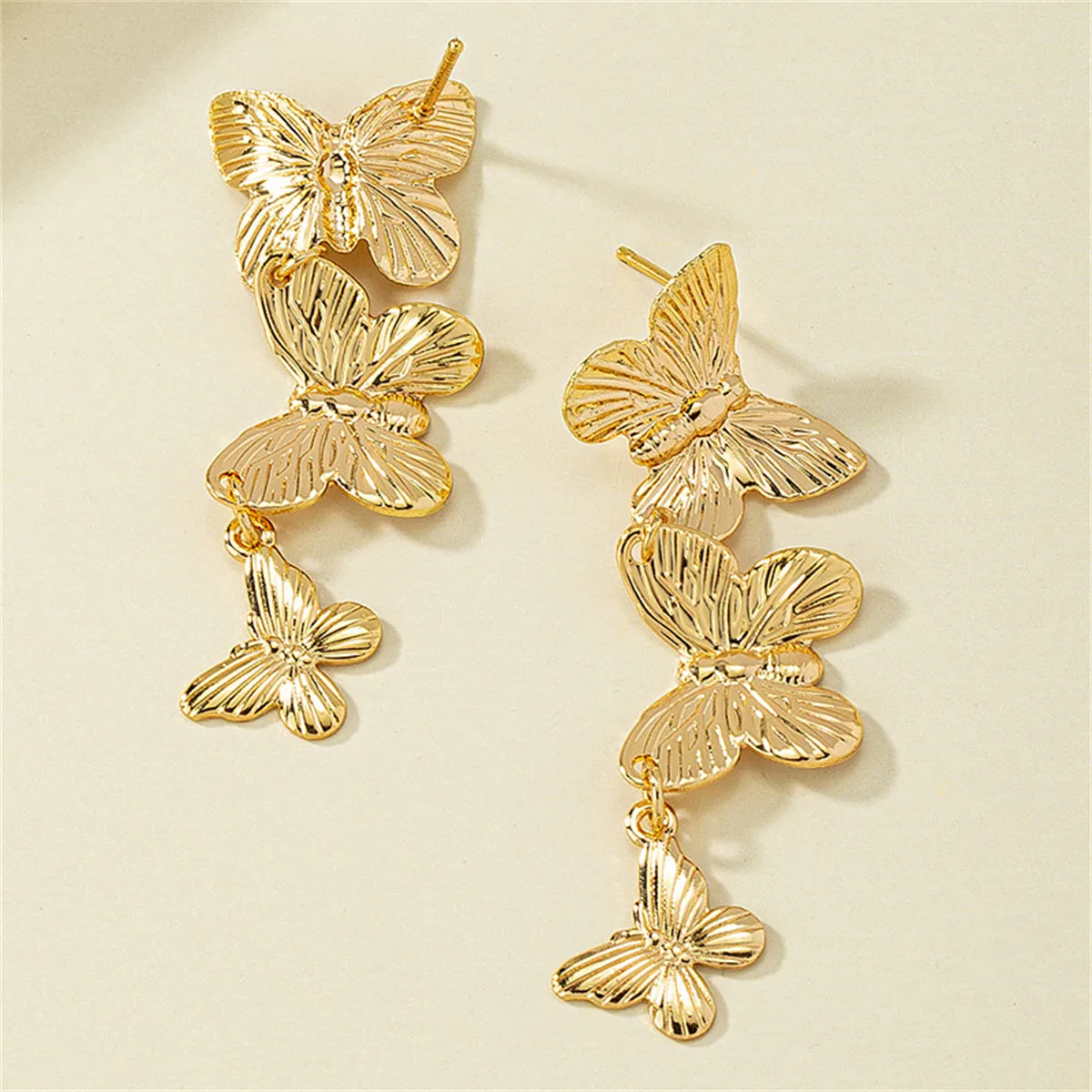 18K Gold-Plated Textured Linked Butterfly Drop Earrings