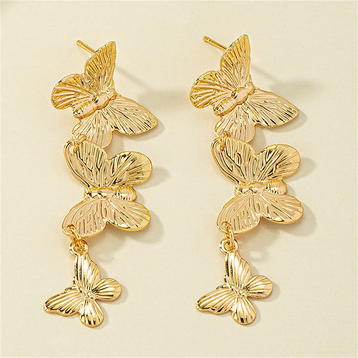 18K Gold-Plated Textured Linked Butterfly Drop Earrings