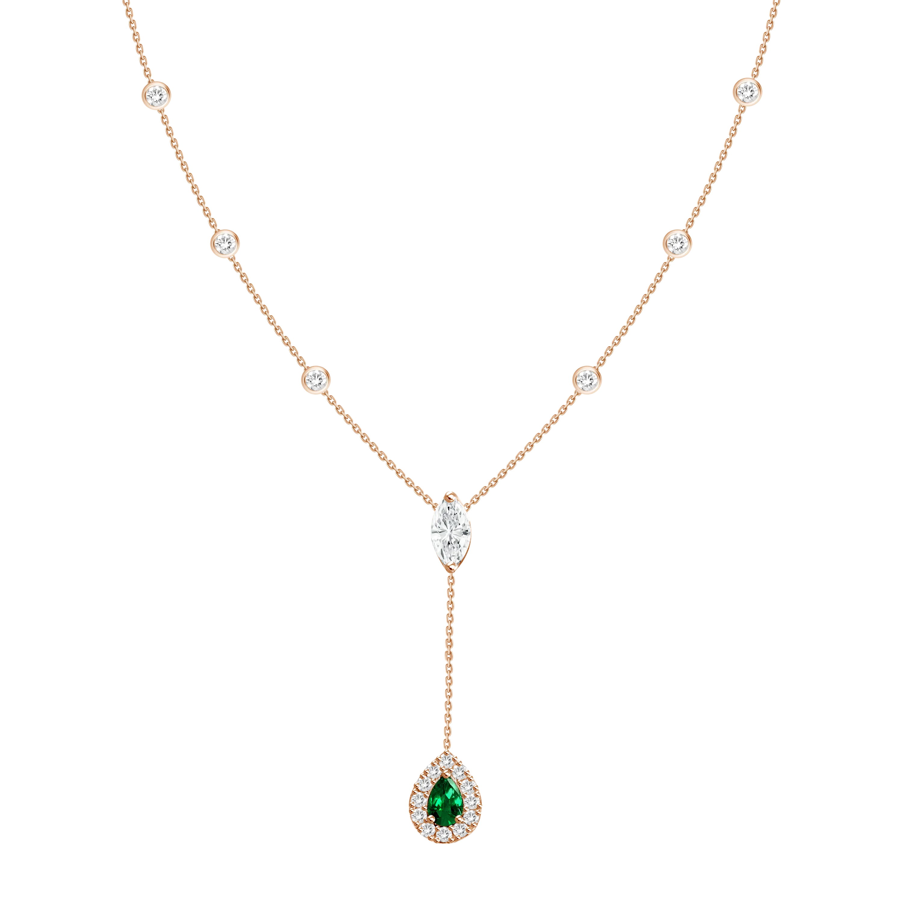 18K Rose Gold Diamond   Emerald Y Necklace