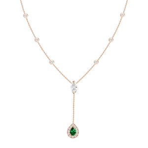 18K Rose Gold Diamond   Emerald Y Necklace