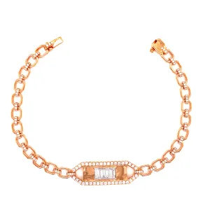 18K Rose Gold Round Baguette Diamond Bar Bracelet