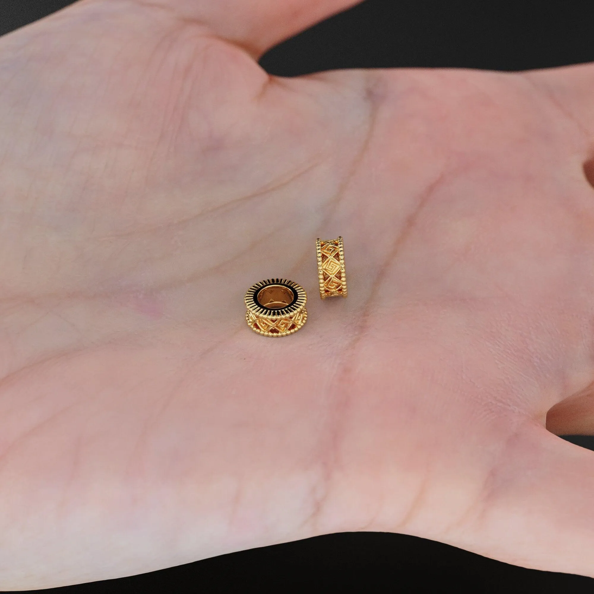 18k Solid Yellow Gold 7mm Fancy Spacer Finding Hefty Bead 5mm Large Hole