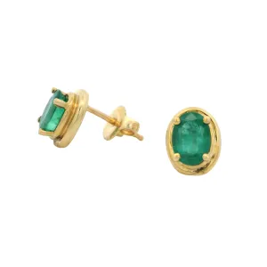 18K Yellow Gold 1.5CT Emerald Oval Emerald Earrings