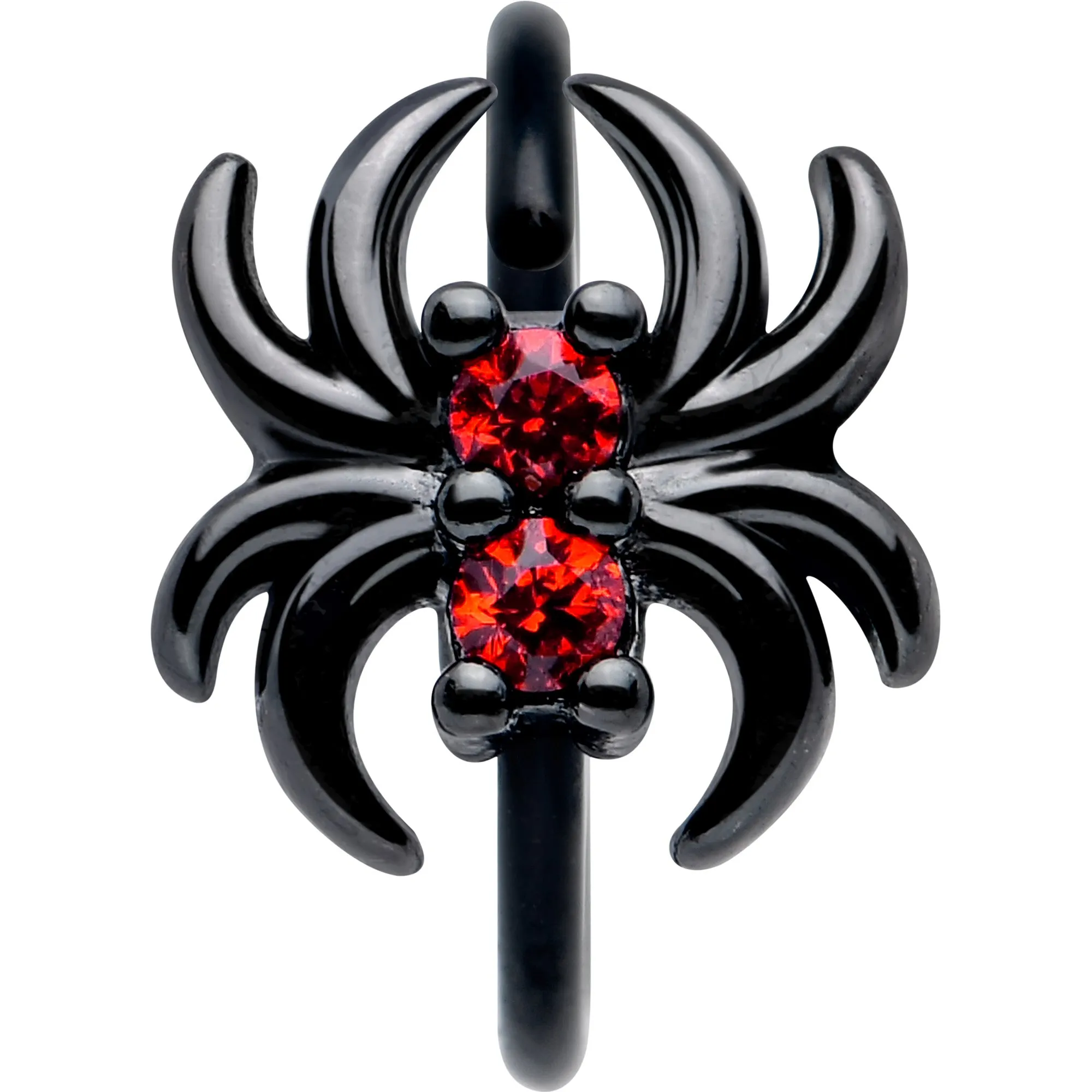 20 Gauge 5/16 Red CZ Gem Black Sleek Spider Nose Hoop