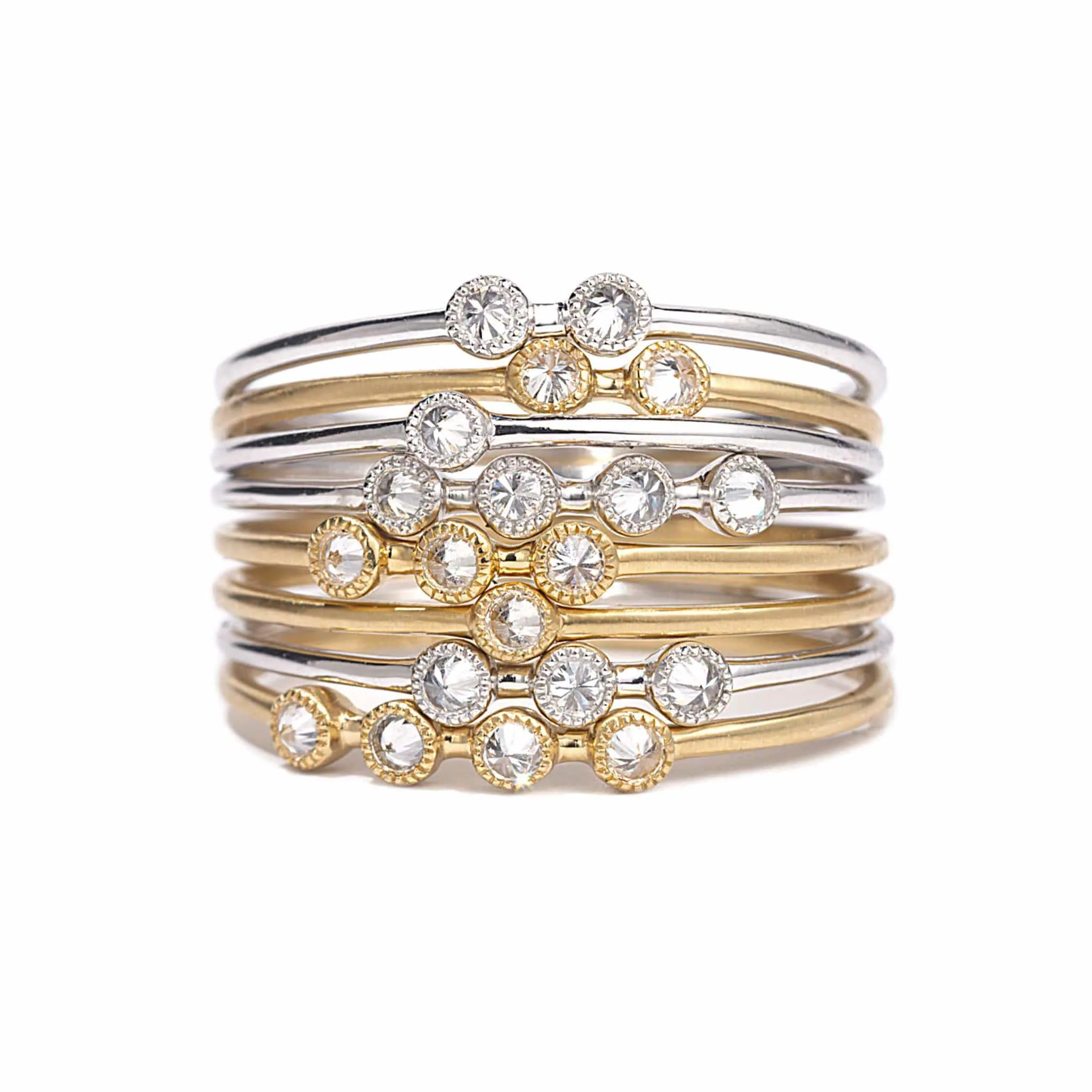 20K White Gold Triple Diamond Stack Ring