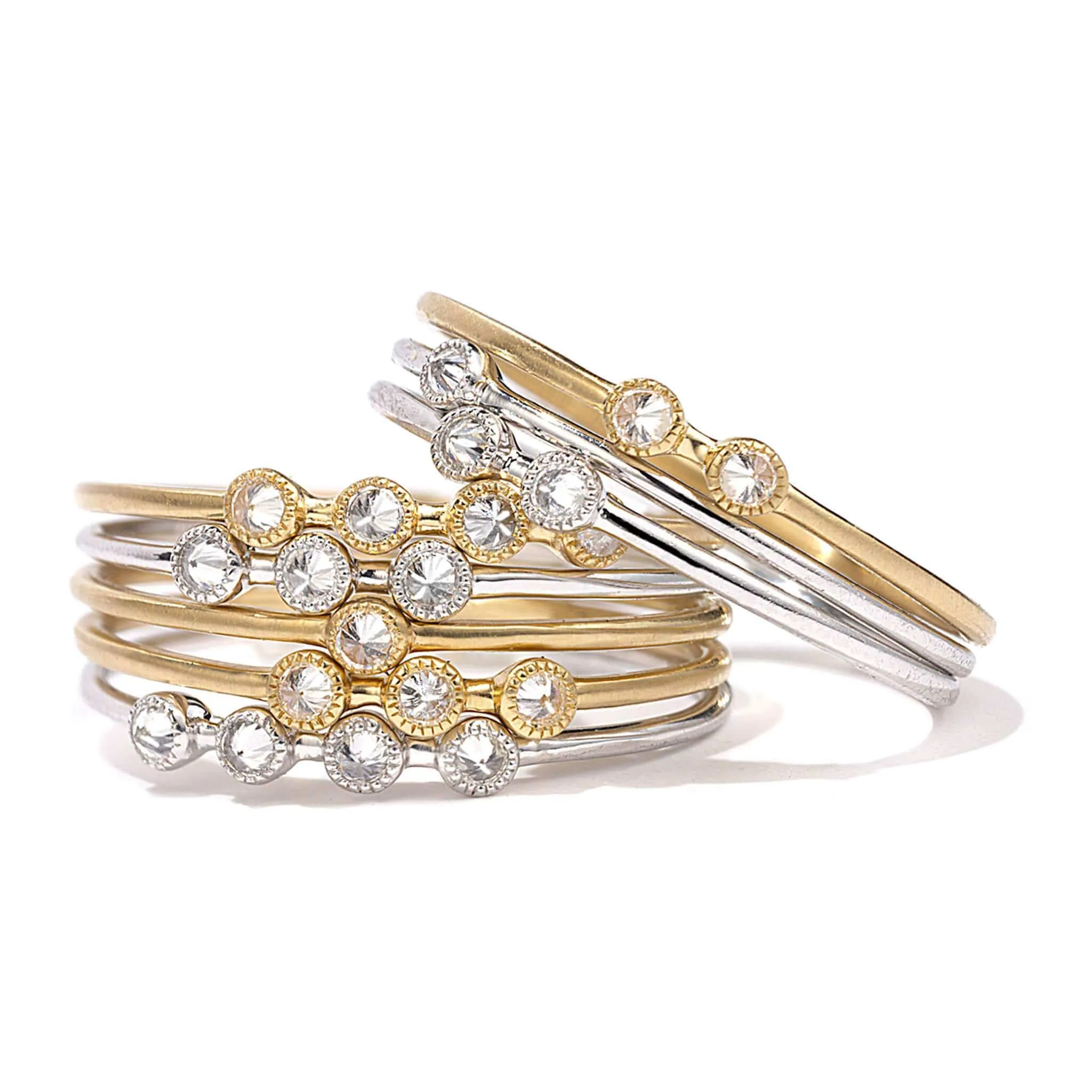 20K White Gold Triple Diamond Stack Ring