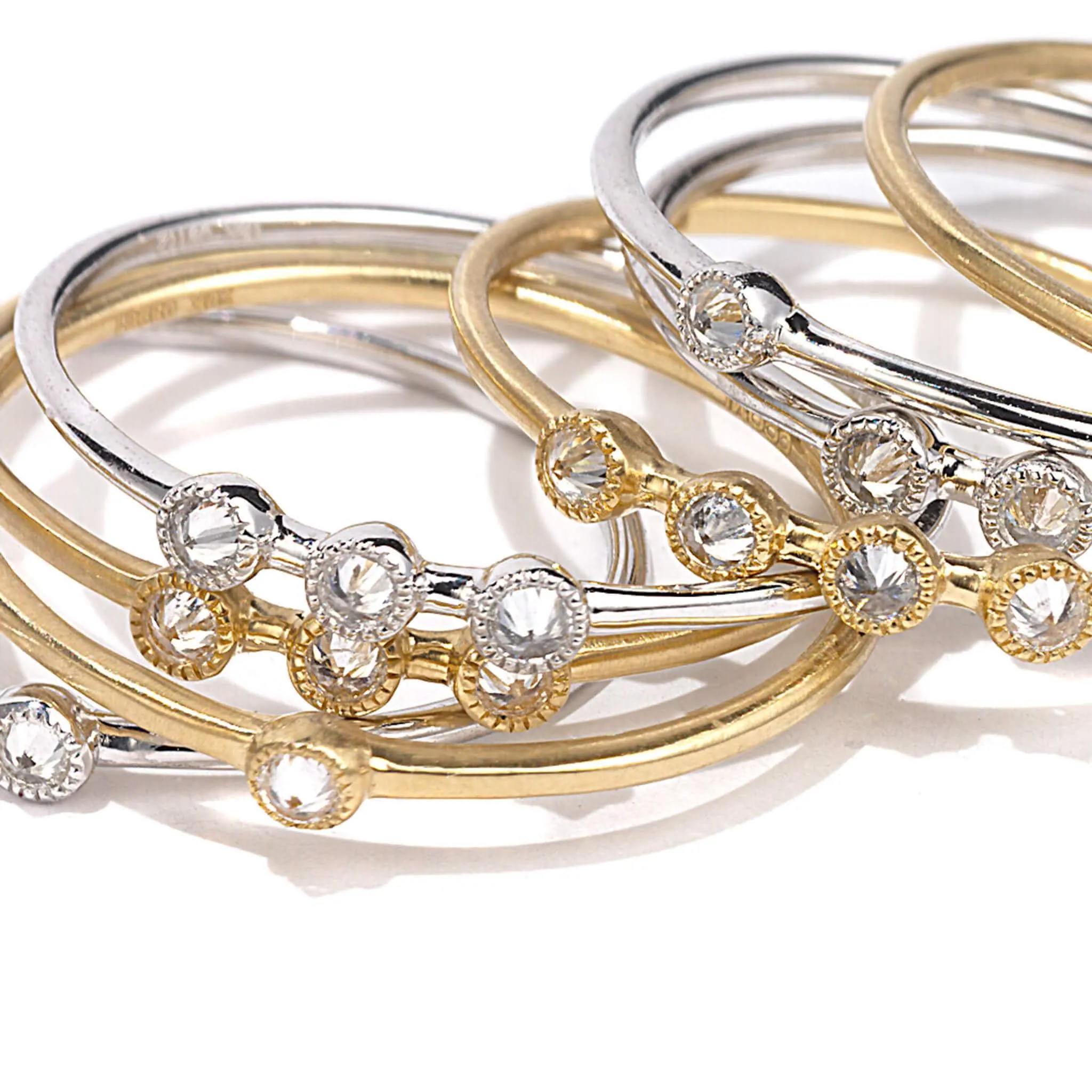 20K White Gold Triple Diamond Stack Ring