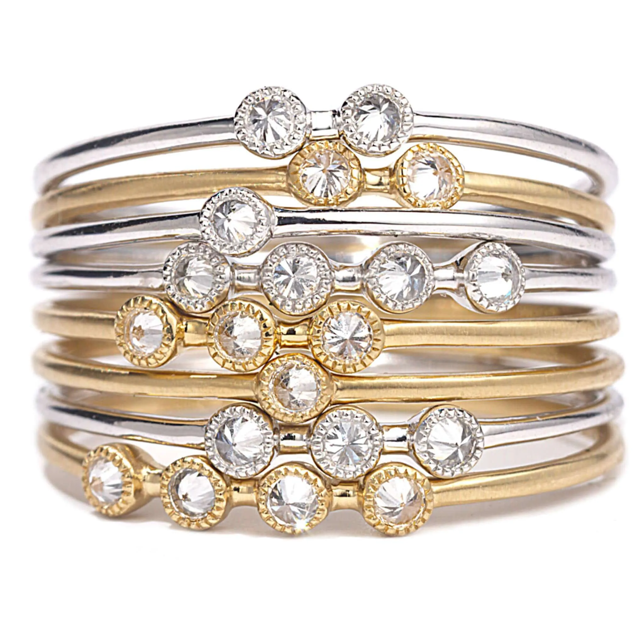 20K White Gold Triple Diamond Stack Ring