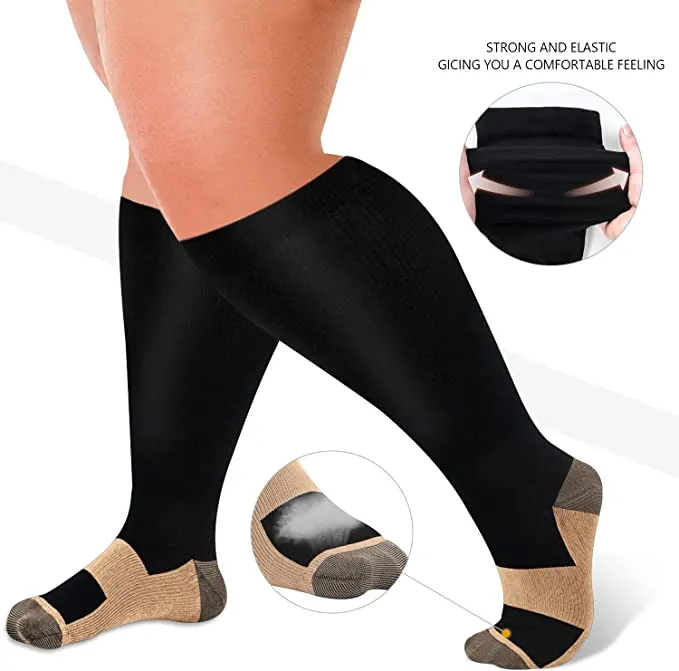 3-Pairs Copper Calf Compression Socks for Man and Woman (20-30 mmHG）| ACTINPUT