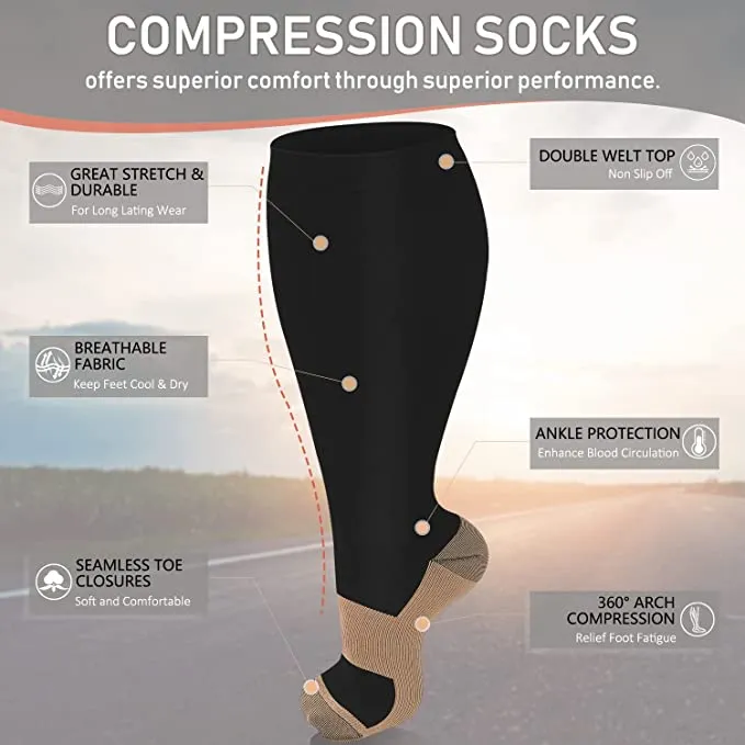 3-Pairs Copper Calf Compression Socks for Man and Woman (20-30 mmHG）| ACTINPUT