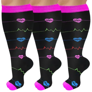 3-Pairs ECG Design Big Calf Compression Socks for Man and Woman (20-30 mmHG）| ACTINPUT
