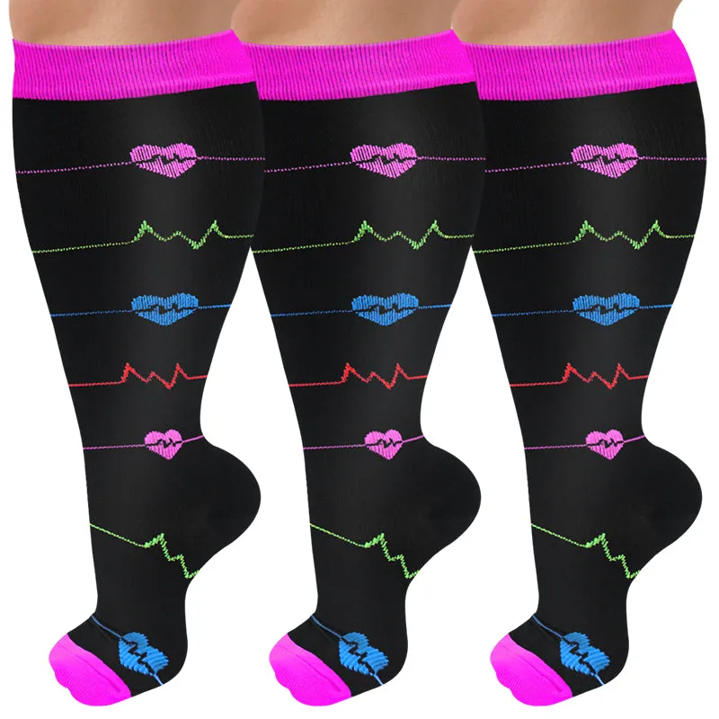 3-Pairs ECG Design Big Calf Compression Socks for Man and Woman (20-30 mmHG）| ACTINPUT