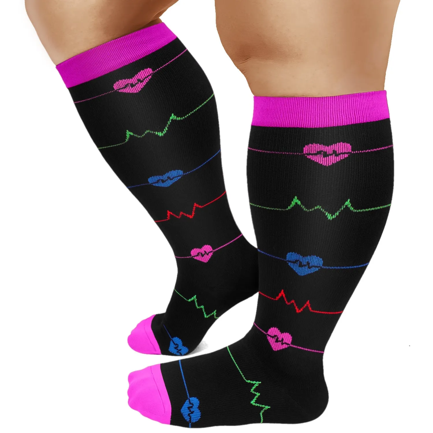 3-Pairs ECG Design Big Calf Compression Socks for Man and Woman (20-30 mmHG）| ACTINPUT
