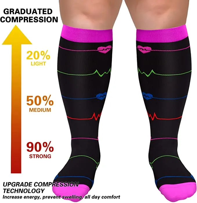 3-Pairs ECG Design Big Calf Compression Socks for Man and Woman (20-30 mmHG）| ACTINPUT