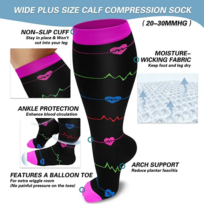 3-Pairs ECG Design Big Calf Compression Socks for Man and Woman (20-30 mmHG）| ACTINPUT