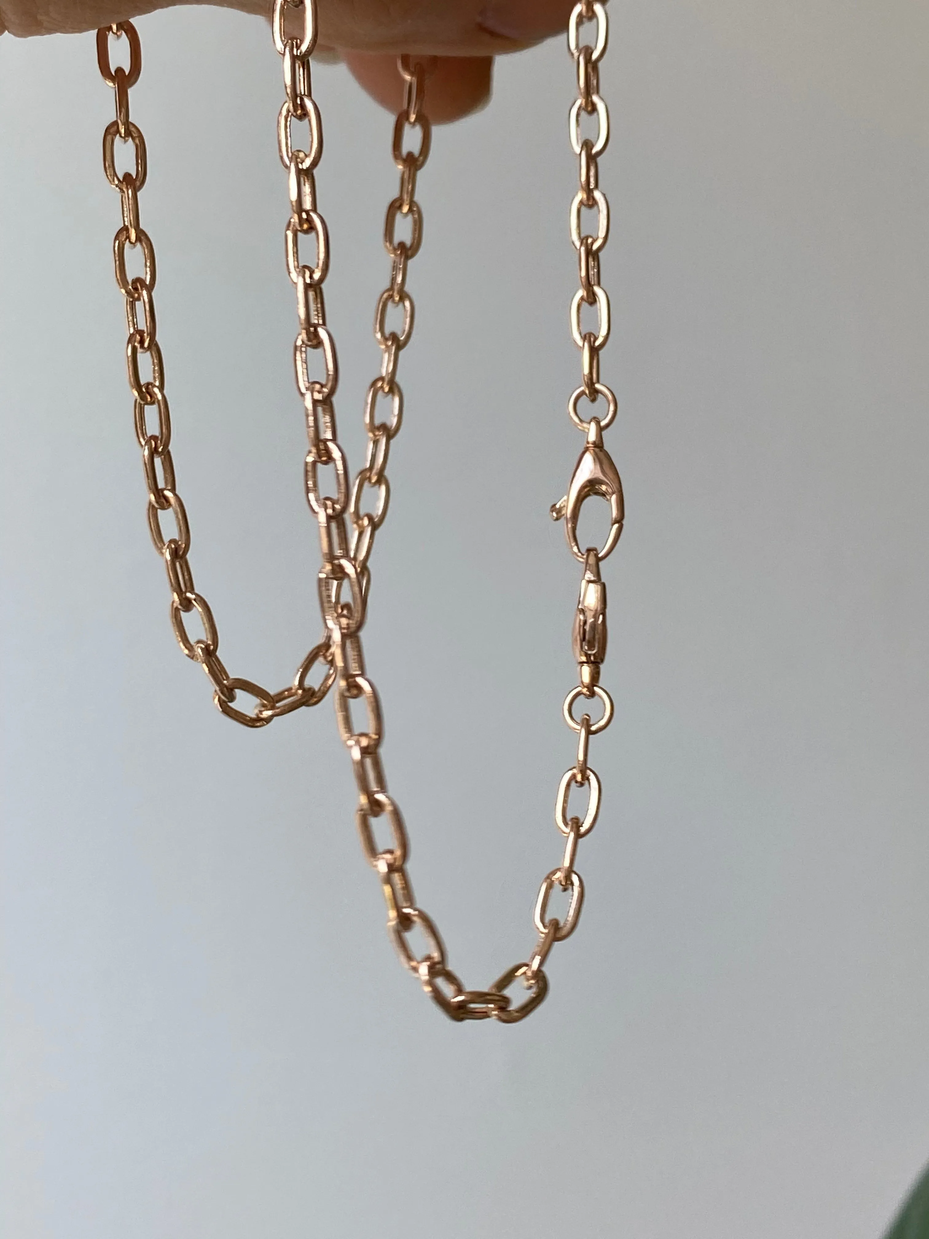 3.7mm Elongated Hollow 14k Rose Gold Chain Necklace
