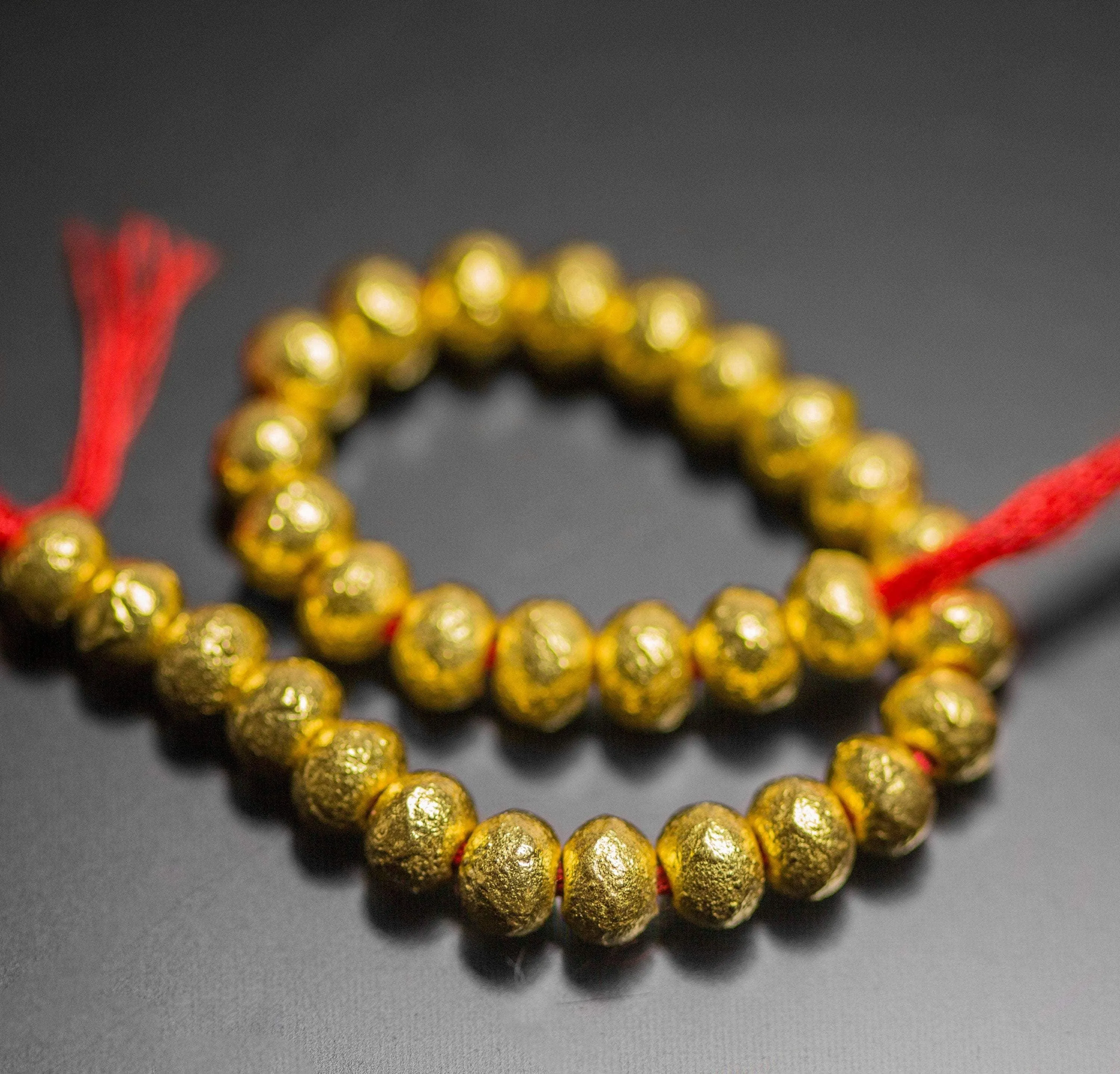 5pc, Handmade 18k Solid Gold Handmade Textured Rondelle Hollow Beads Spacer Findings