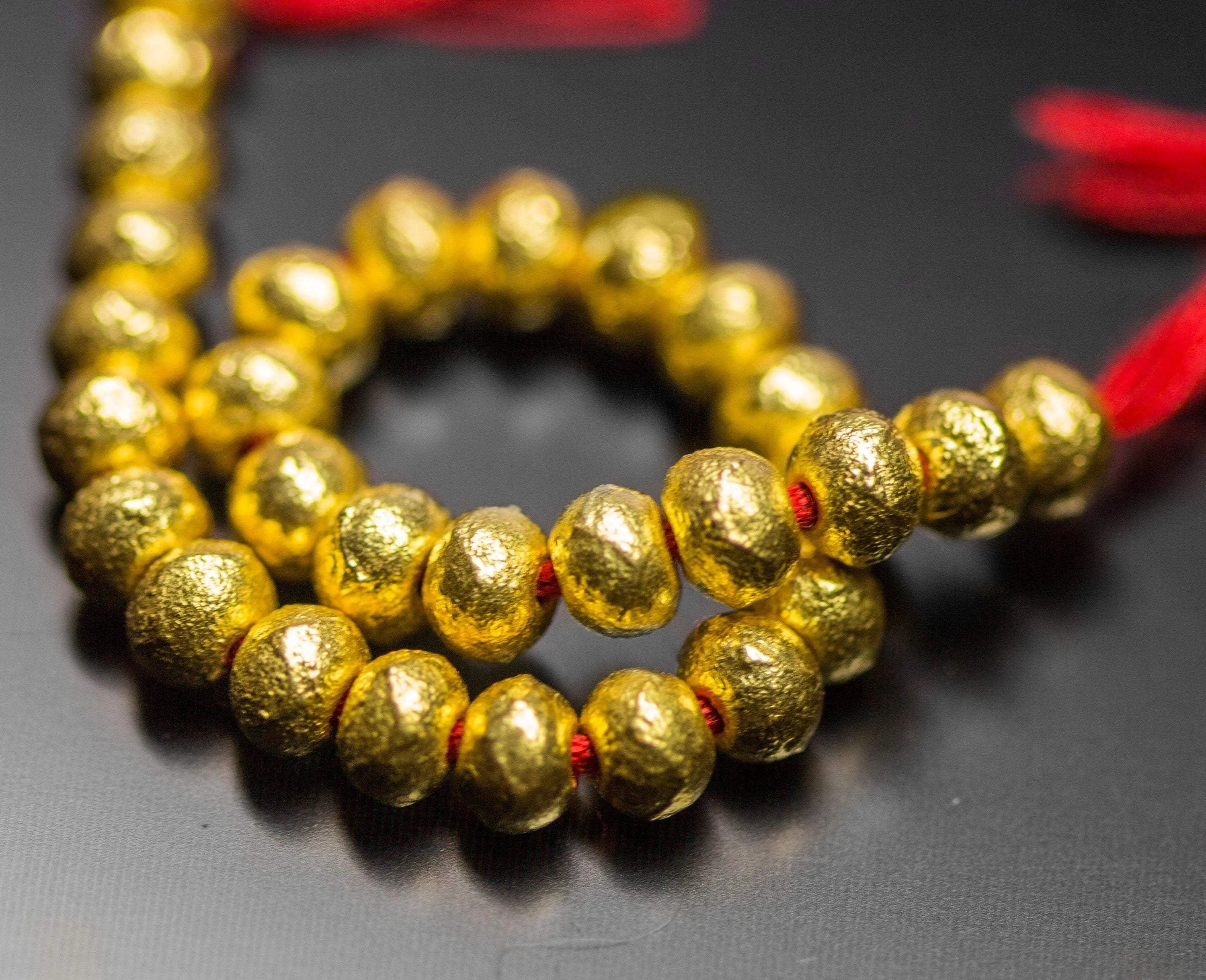 5pc, Handmade 18k Solid Gold Handmade Textured Rondelle Hollow Beads Spacer Findings