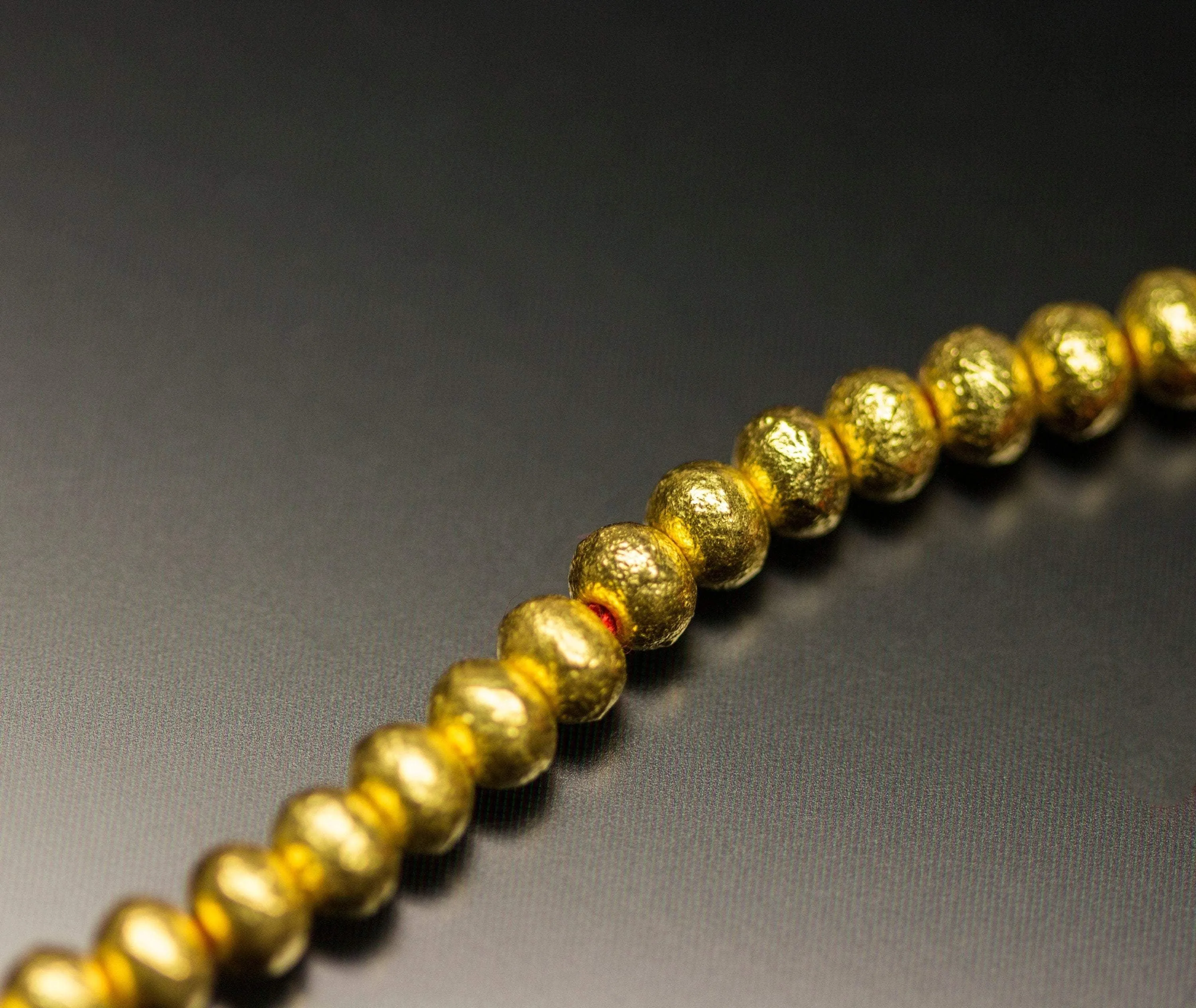 5pc, Handmade 18k Solid Gold Handmade Textured Rondelle Hollow Beads Spacer Findings