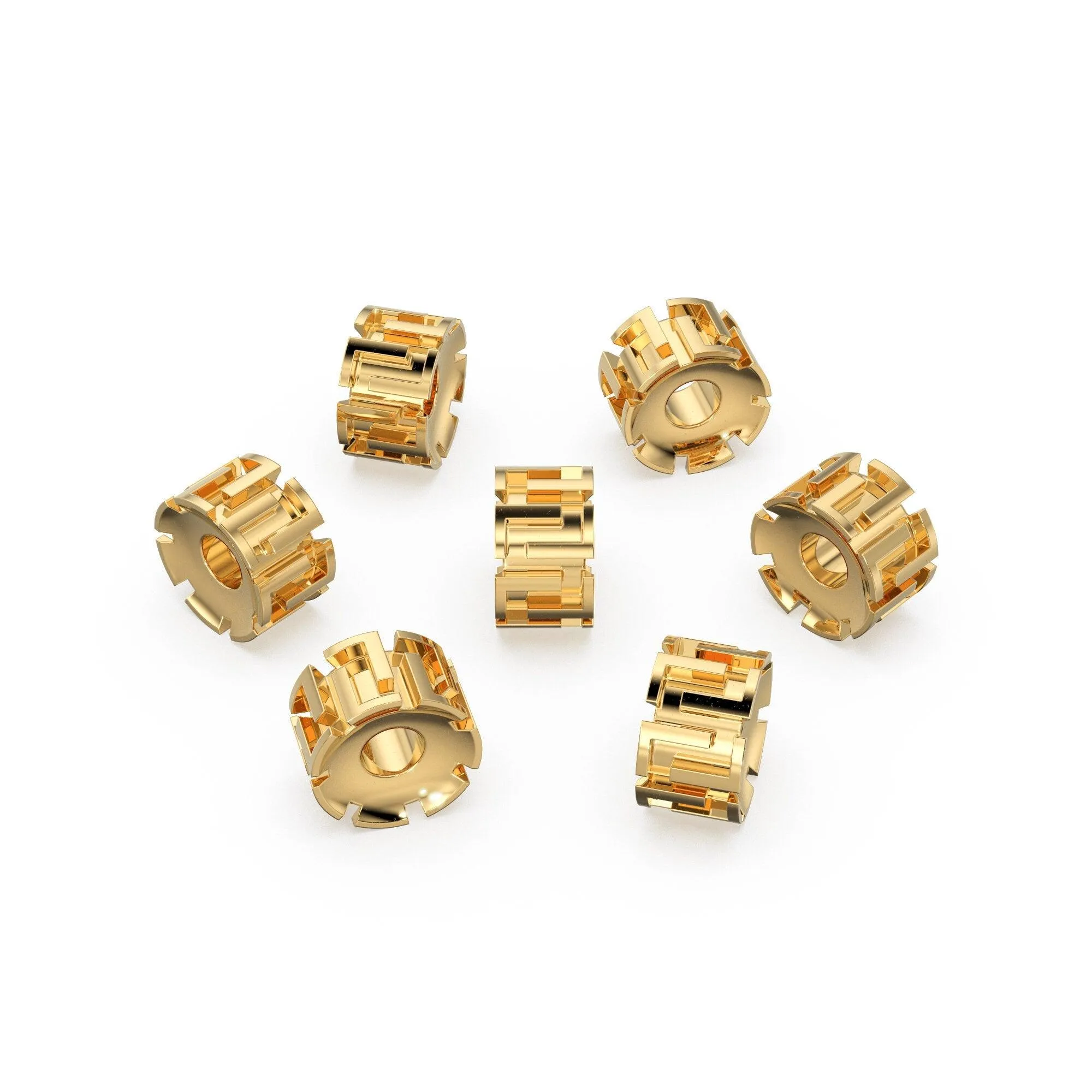 6mm Designer 18k Solid Yellow Gold Bead / Fancy Spacer Handmade Findings / Hefty 6mm Large Hole European Beads / Jewelry Making Supplies