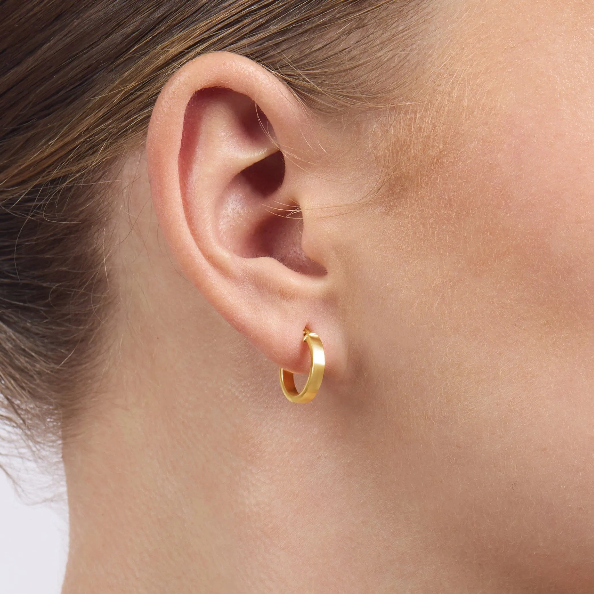 9ct Yellow Gold Silver Infused Square Hoop Earrings- 2mm x10mm