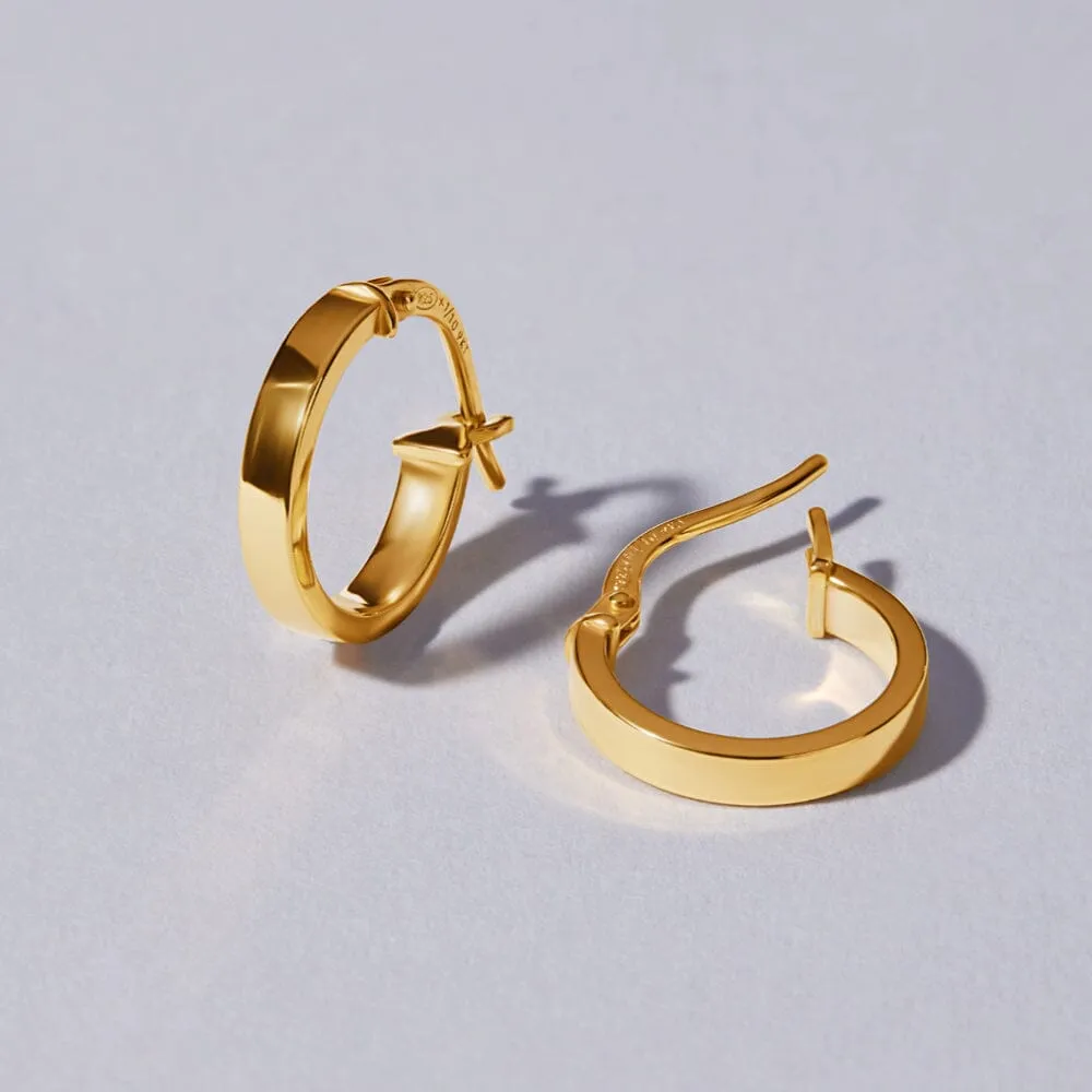 9ct Yellow Gold Silver Infused Square Hoop Earrings- 2mm x10mm