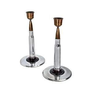 A pair of Trench Art candlesticks