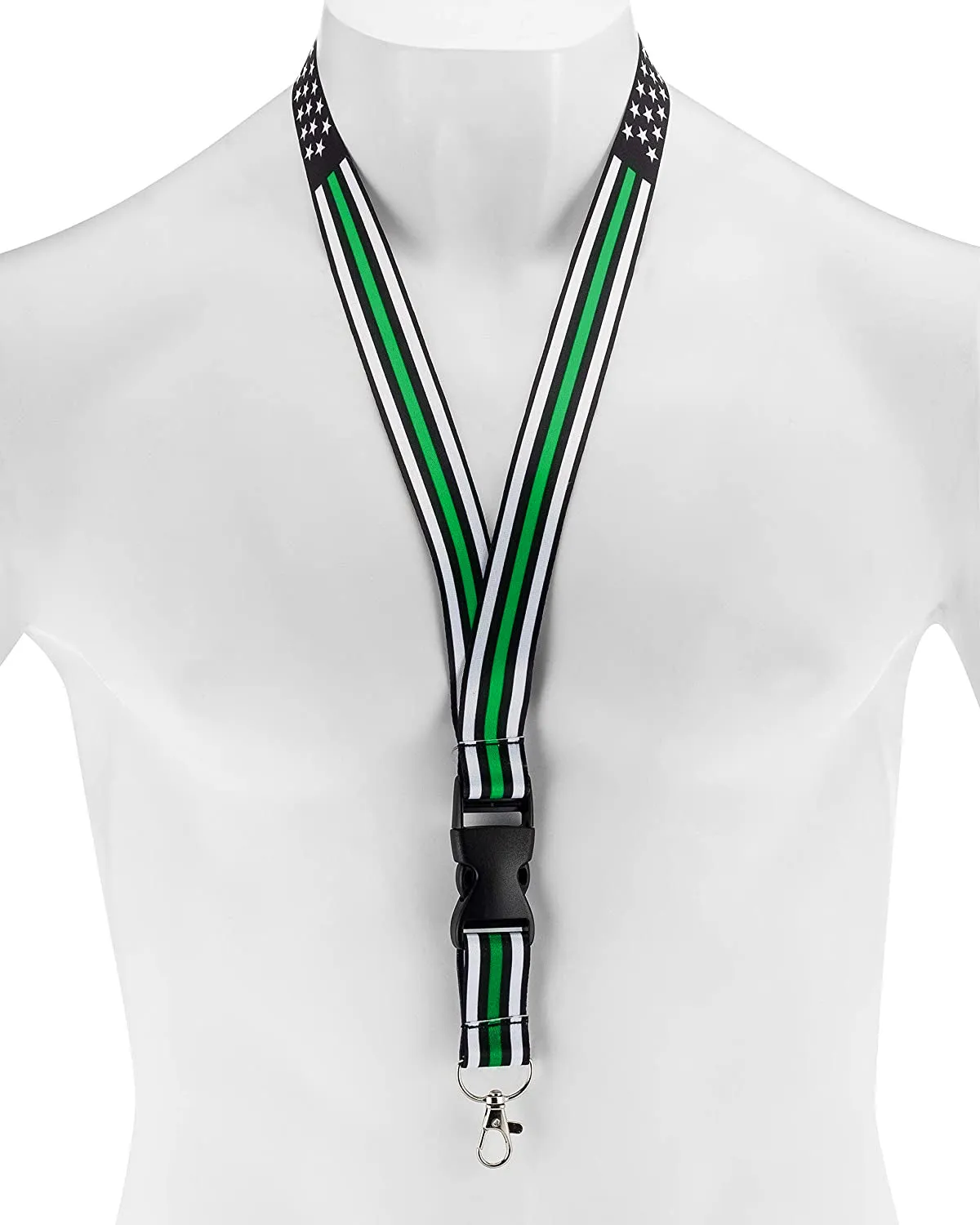 American Flag Lanyard - Badge and ID Holder (Thin Green Line)
