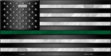 American Flag Thin Green Line License Plate