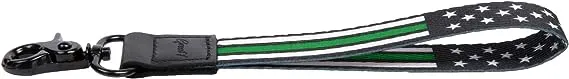 American Flag Wristlet Strap Lanyard Keychain - Badge and ID Holder (Thin Green Line)