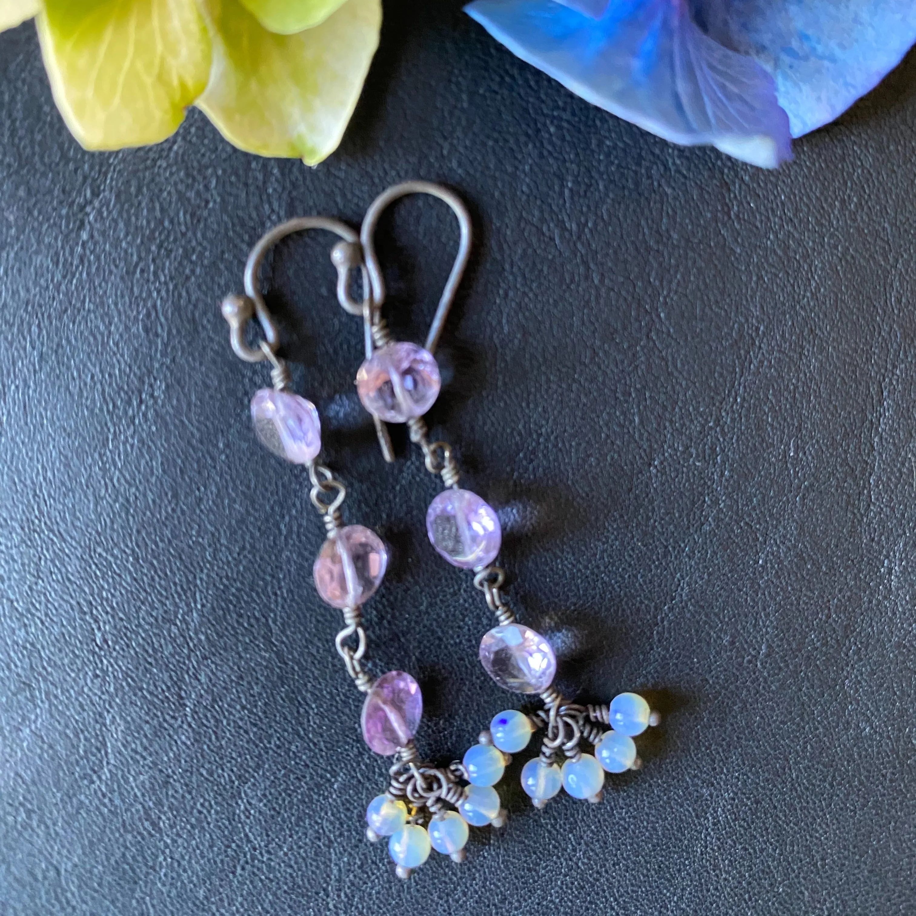 Amethyst with Opal Earrings