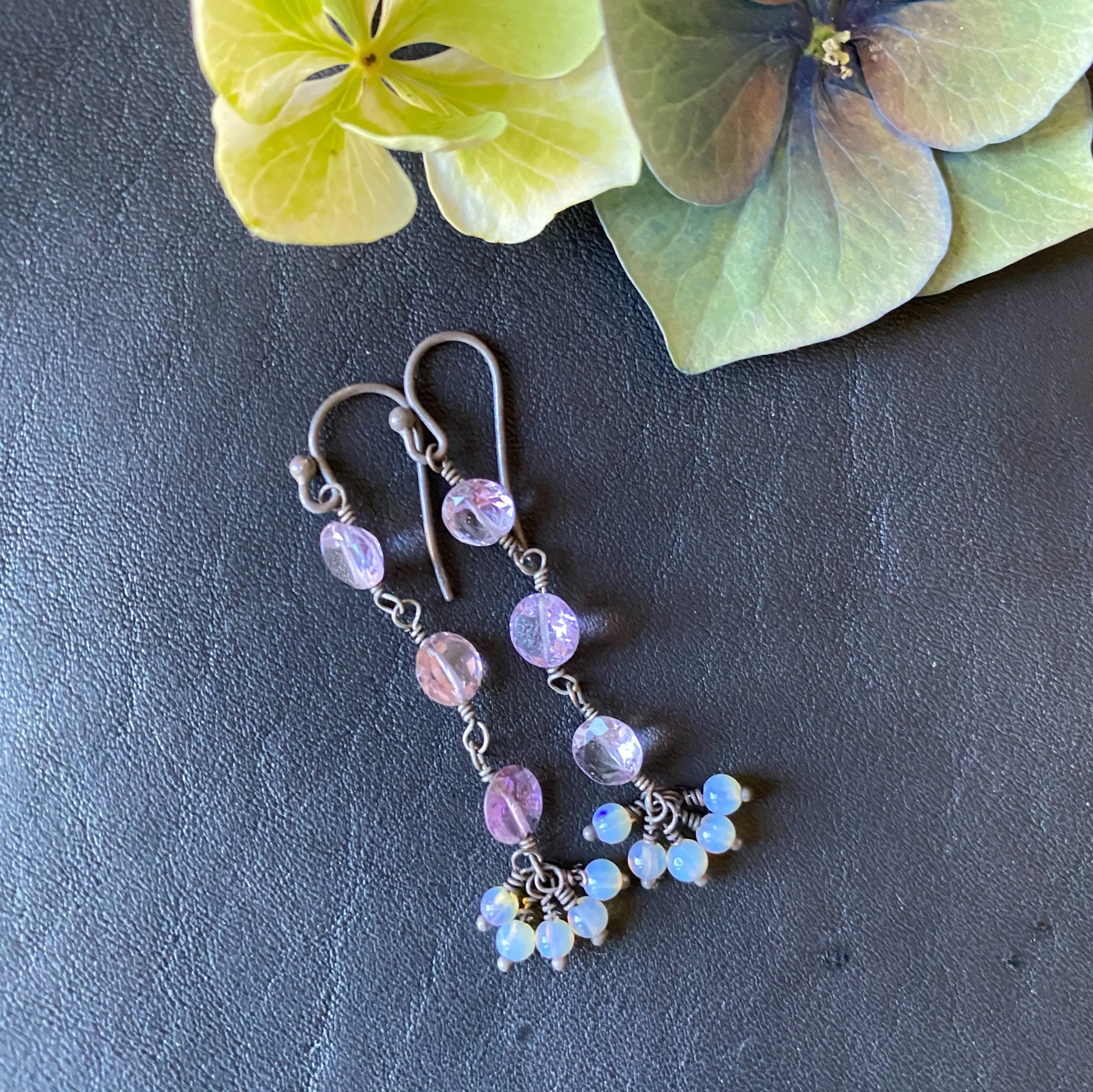 Amethyst with Opal Earrings