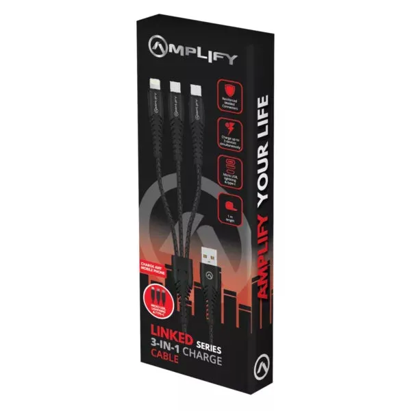 Amplify Linked series 3 in 1 charge cable - black AMP-20005-BK