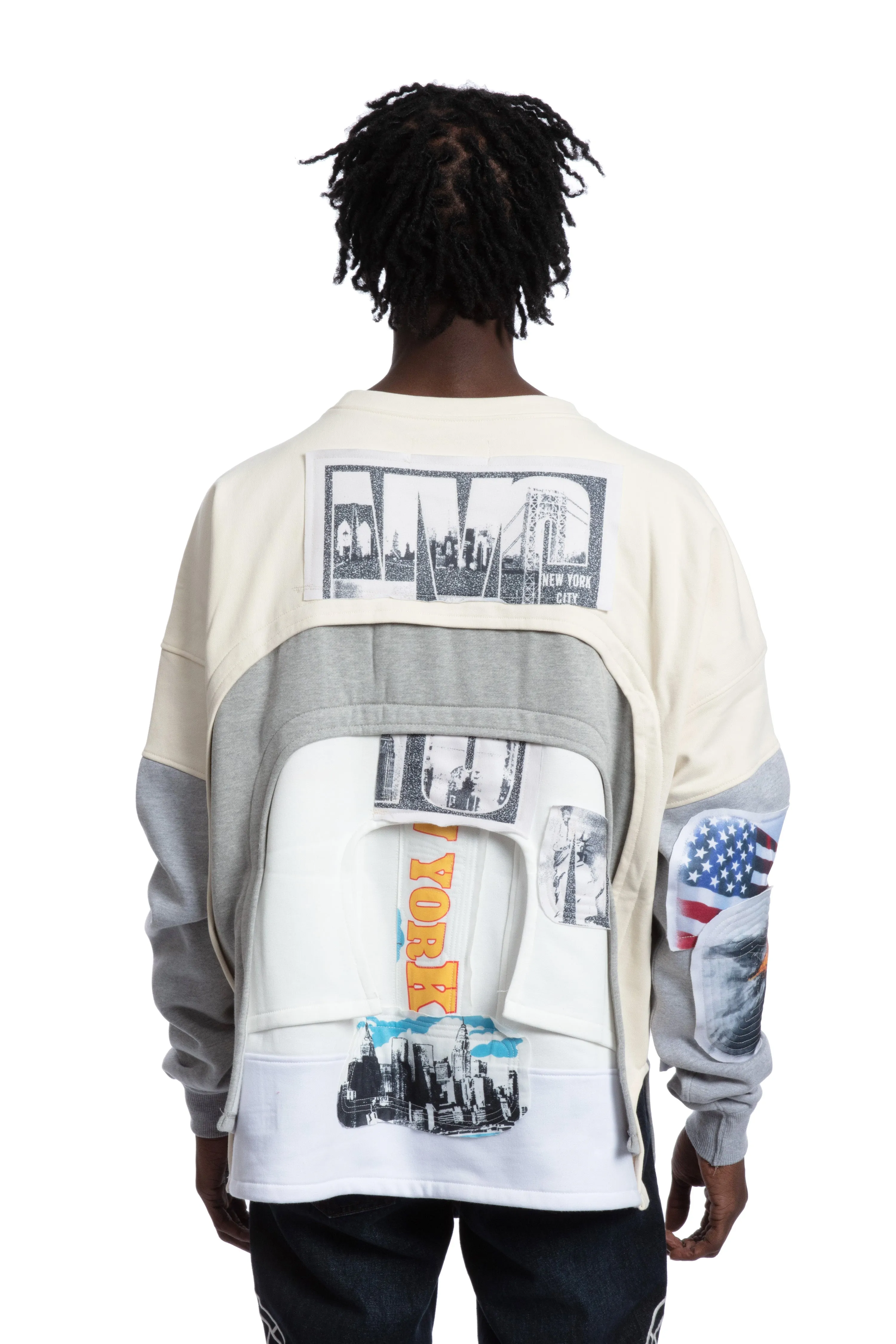 ARCHED COLLAGE CREWNECK SWEATER