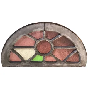 Argentine Cedar and Colored Glass Arched Architectural Window/Door Transom
