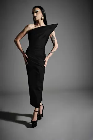 Asymmetric Structured Midi Dress