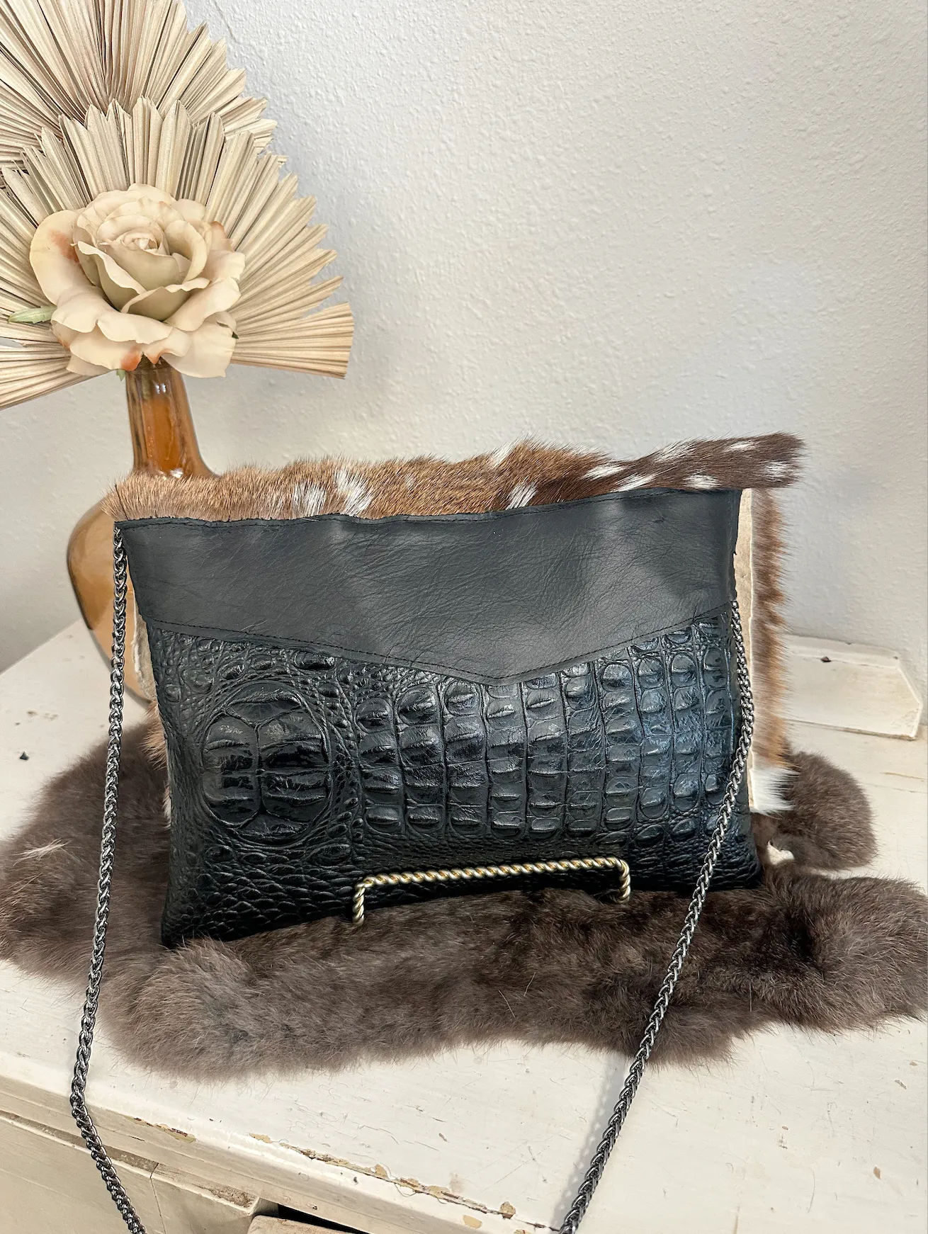 Axis with black croc Clutch/Crossbody