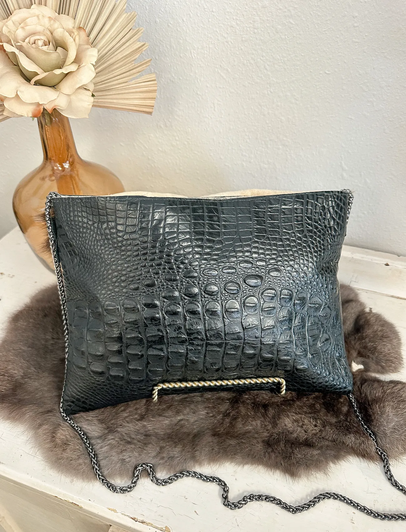 Axis with black croc Clutch/Crossbody