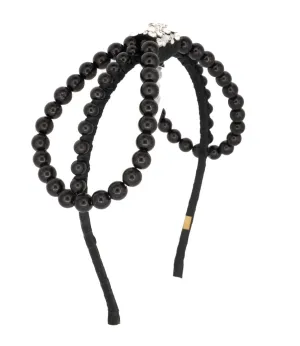 Bari Lynn Pearl Bow Thin Headband - Black