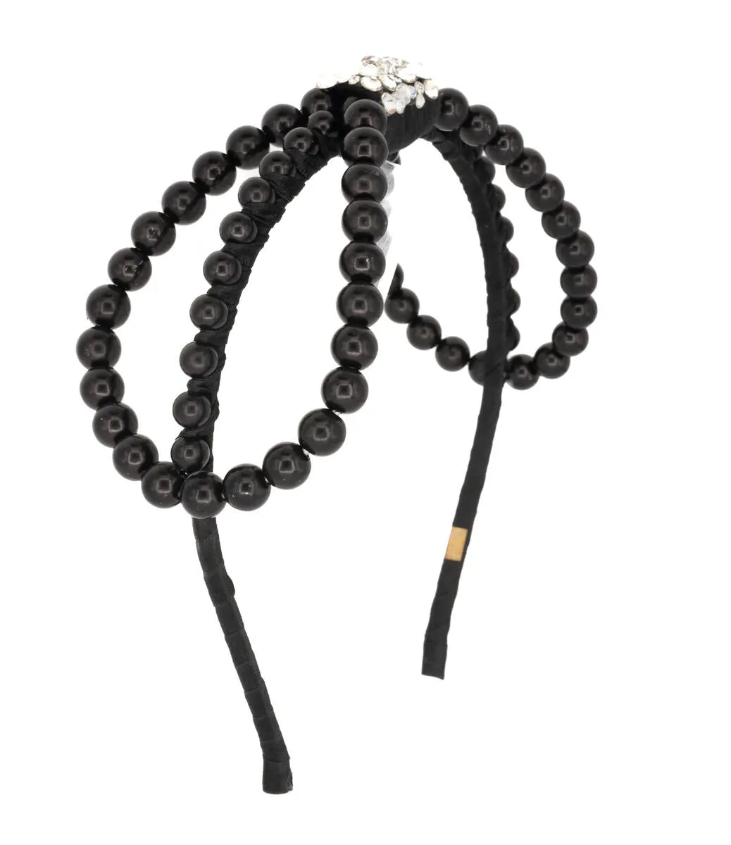 Bari Lynn Pearl Bow Thin Headband - Black