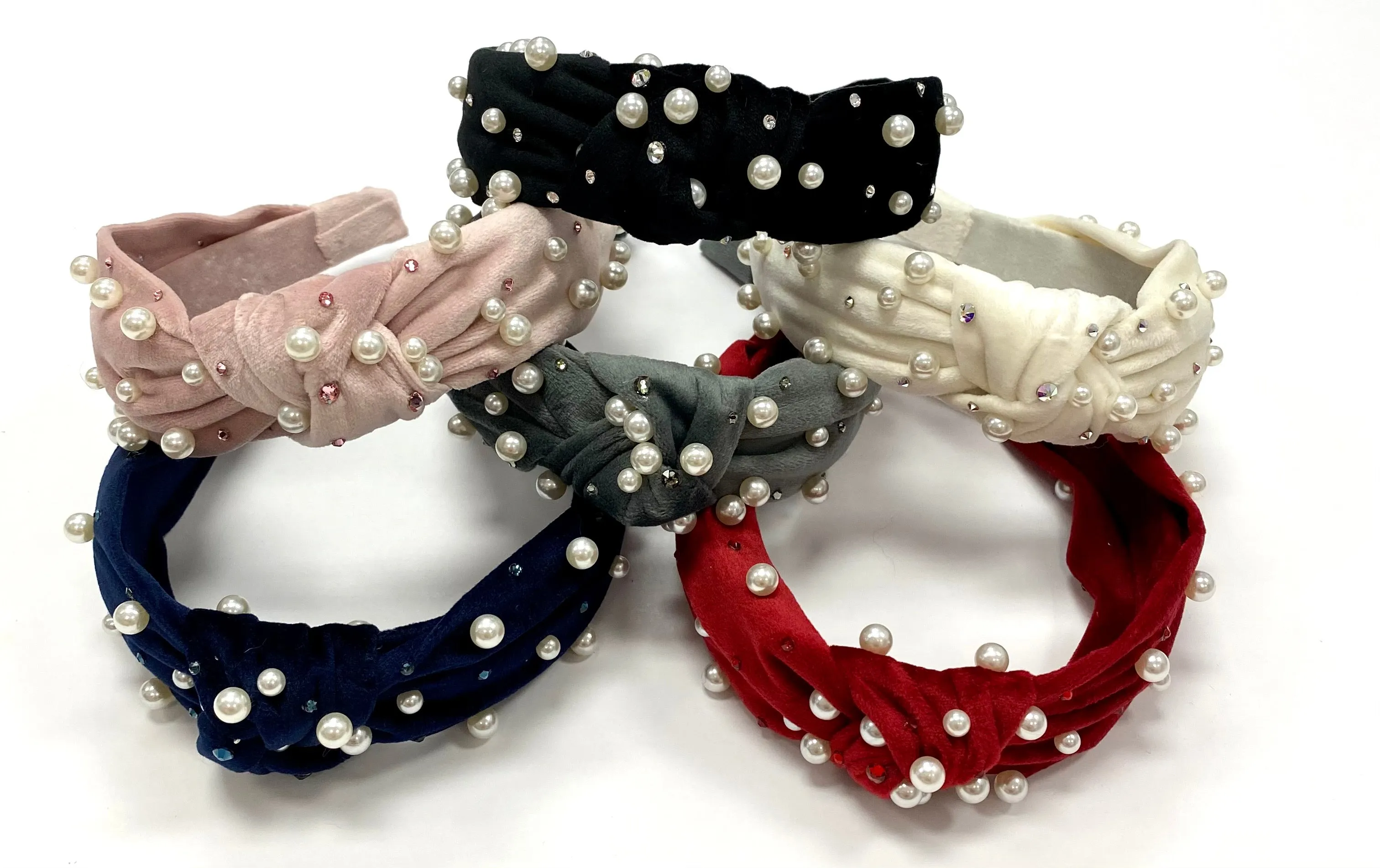 Bari Lynn Velour Twist Knot Headband with Pearls & Swarovski Crystals