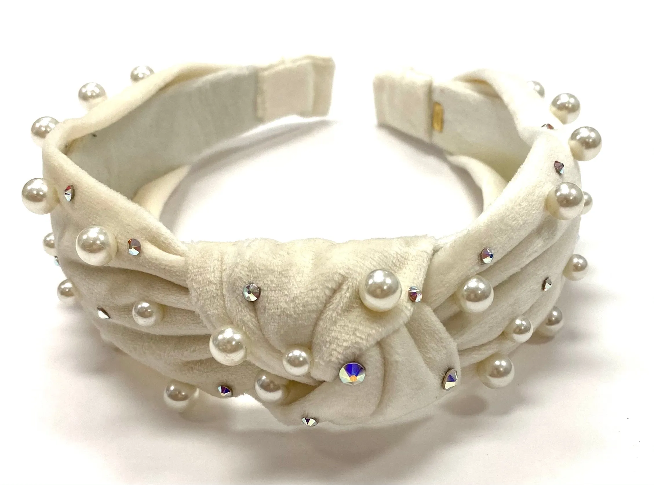Bari Lynn Velour Twist Knot Headband with Pearls & Swarovski Crystals