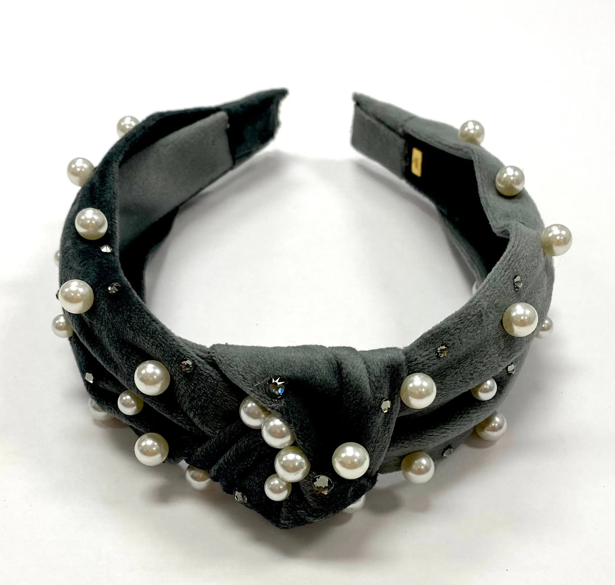 Bari Lynn Velour Twist Knot Headband with Pearls & Swarovski Crystals