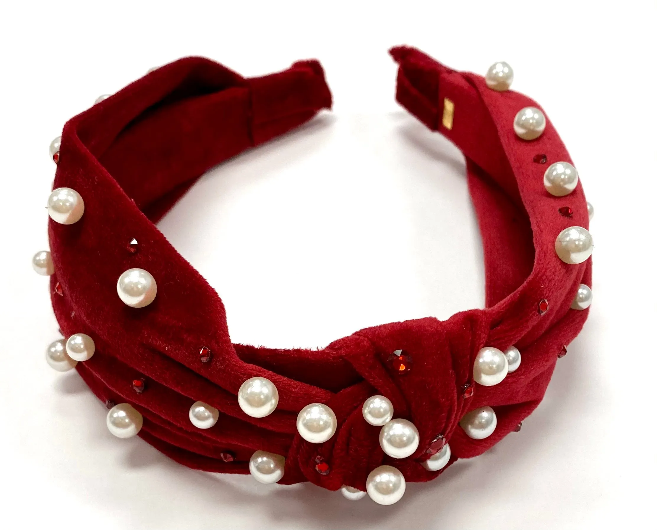 Bari Lynn Velour Twist Knot Headband with Pearls & Swarovski Crystals