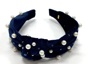 Bari Lynn Velour Twist Knot Headband with Pearls & Swarovski Crystals