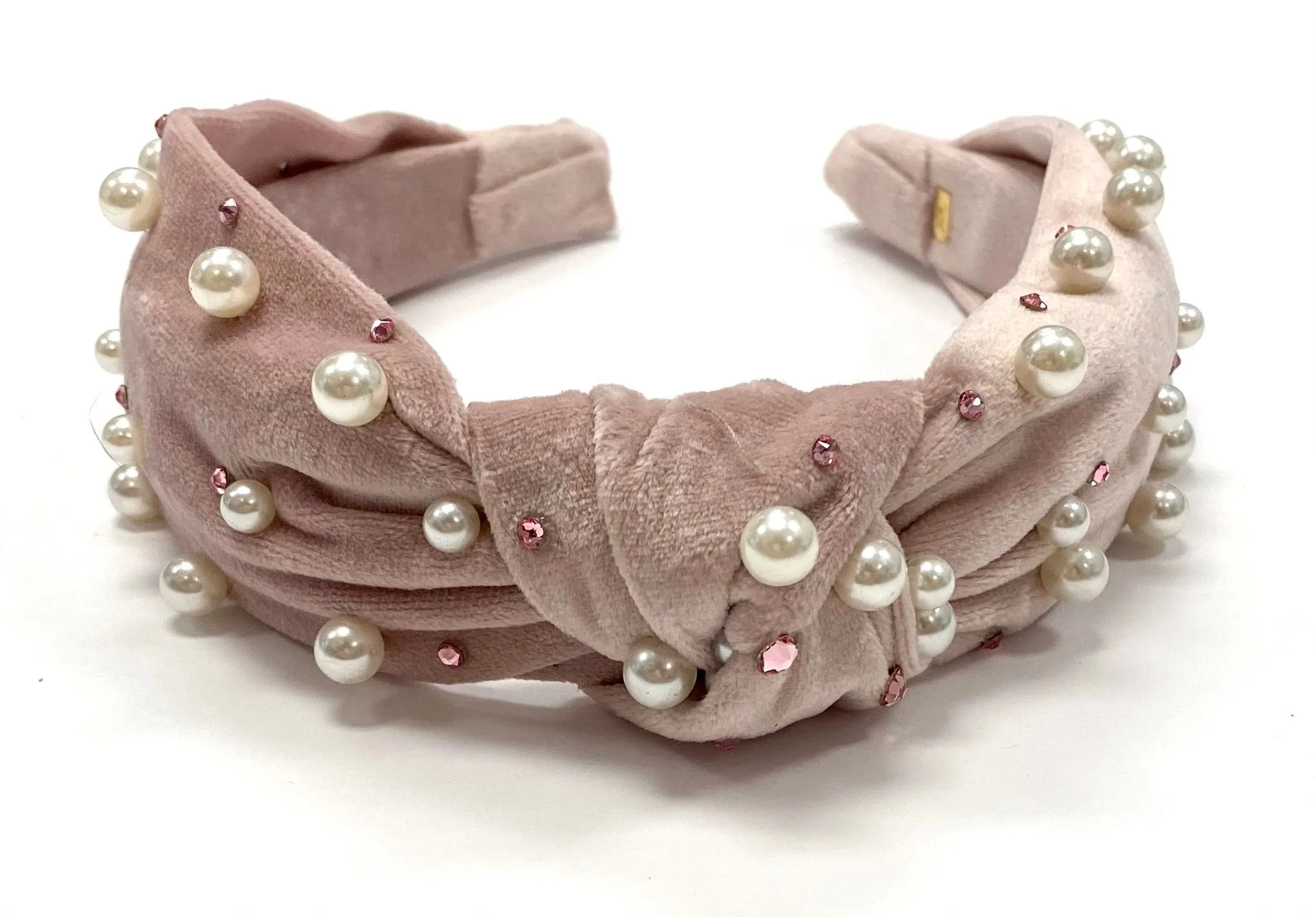 Bari Lynn Velour Twist Knot Headband with Pearls & Swarovski Crystals