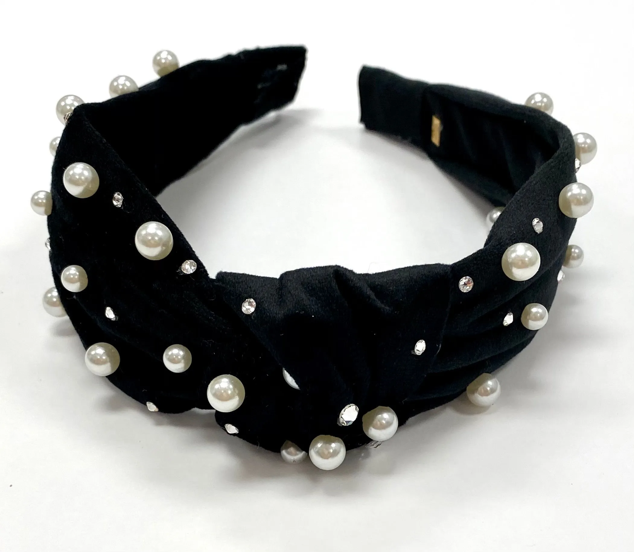 Bari Lynn Velour Twist Knot Headband with Pearls & Swarovski Crystals